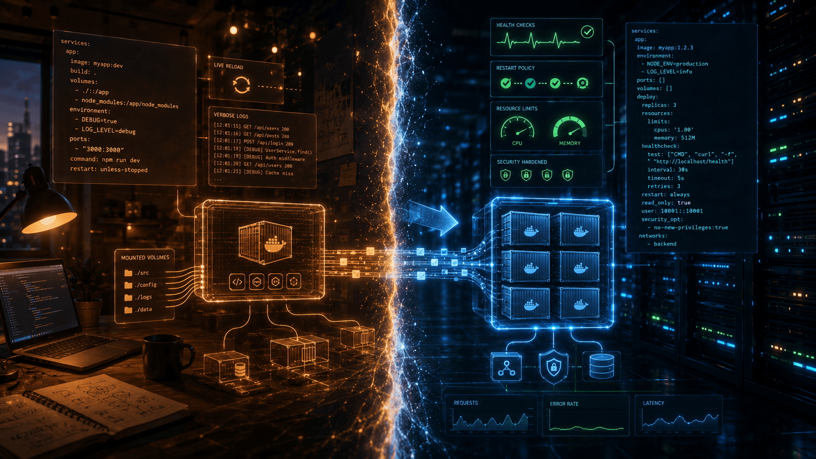 Docker Compose: Dev vs Production — What Actually Needs to Change